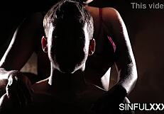 Ebony bound babe takes big cock deepthroat