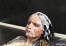 Fingering glamour babe in high definition with messy cumshot and bukkake