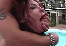 i watch this cute redhead gettin pounded by two guys and cum in mouth