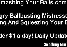 Femdom Crushes Little Balls in Humiliation