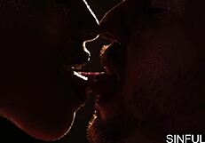 Ebony bound babe takes big cock deepthroat