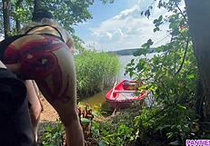 Stepsister Celebrates 25k Subs Achivement by Public Riding Dick of Her Stepbrother on Boat on River Outside