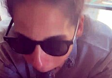 Ebony Step-Sister Gives Blowjob By Window, Gets Facial While Boyfriend Searches