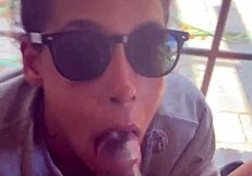 Ebony Step-Sister Gives Blowjob By Window, Gets Facial While Boyfriend Searches