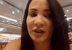 Amateur brunette doggystyled in cinema reopening