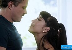 Busty brunette seduces partner and sucks him good