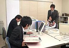 Asian secretary seduce to blowbang and cum on tits while squirt orgasm in office