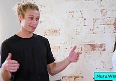 Sexy brunette masseuse gives wet nuru massage and more with michael vegas