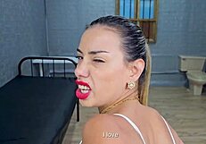 a uniformed colombian cop catches a blonde argentinean slut at the station and fucks her until she swallows his cum