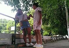 colombian milf masturbates outdoors in public park