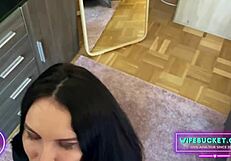 In the Wifebucket series, a nextdoor milf gives an amateur blowjob to her neighbor.