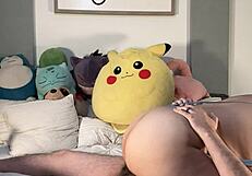 Latino couple playfully engages in intimate activities and makes love tenderly.