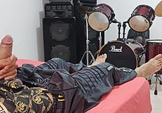 man masturbates his big cock in front of the camera