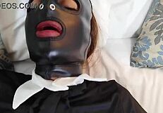 latin girlfriend in catsuit masked slave banged by master with slaps and anal till cum