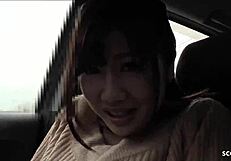 japanese teen's heart pounds during first blowjob with old guy in car