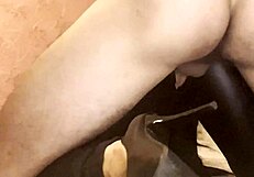 a dominant woman in black latex getting fucked hard and cummed on her ass