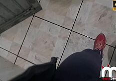 While husband washes car, I meet young guy for bathroom encounter