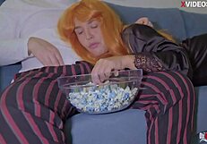 Stepmom Sucks My Dick While Watching Movie Then We Fuck With Creampie And Facial