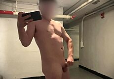 public stroking and cum almost caught?