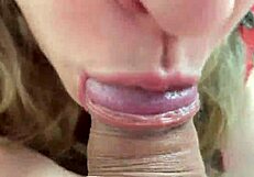 my step sister gives sweet blowjob, licking balls, close up pov!