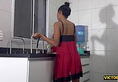 married wife moans loudly in kitchen before greedy anal fuck