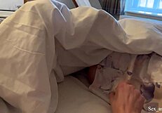 I share a bed with my shy arab stepmother in a hotel