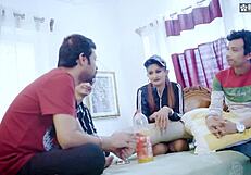 Desi Indian Step Sister Gets Multiple Cumshots on Her Face by Her Three Step Brothers