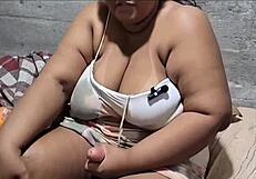 the stepson helps his futanari stepmother masturbate in this fetish story