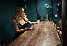 Two cute lesbians lick each other's wet pussies on the desk