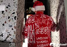 Naughty redhead couple fucks roughly in christmas kitchen, gets exposed and she loves it!