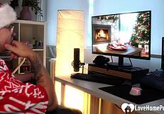 Naughty redhead couple fucks roughly in christmas kitchen, gets exposed and she loves it!