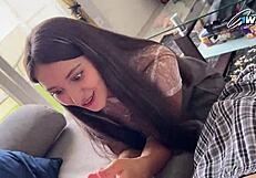 give me your cock now step sister suck my dick and take cum in mouth to make her ex boyfriend jealous