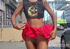 Hairy Pussy and Legs Flashed Upskirt in Public
