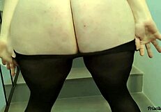 big tit sister-in-law excitedly flashes in transparent skirt on public stairs