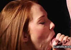 Sexy idol gets cumshot on her face swallowing all the spunk.