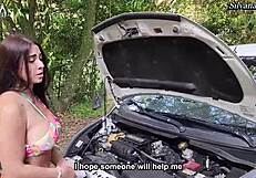 Silvana Lee seduces an inexperienced boy and brings him home to fuck her in the car