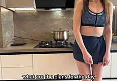 Stepdaughter begs stepdad to fuck her tiny 18+ pussy and gets cum on tits - russian amateur with talk and english subtitles