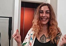 skinny tattooed girl gets hard fucked deepthroated and creampied right in front of her best friend