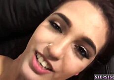 hey amateur teen rides huge dildo while sucking stepbro's banana