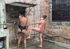 i chat with my neighbors in the shower and we get excited spraying water on our skin