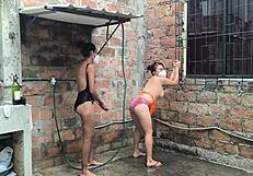 i chat with my neighbors in the shower and we get excited spraying water on our skin