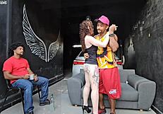 My friend's girlfriend dances close, notices my hard cock, and fucks me in front of the cuck