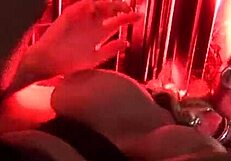 She screams, 'Fuck me in red latex mask during horror shop threesome!'