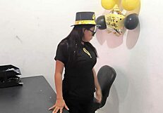 the hot office worker prepares an anal plug to play with her horny buttocks