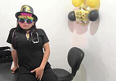 the hot office worker prepares an anal plug to play with her horny buttocks