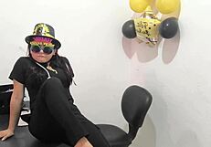 the hot office worker prepares an anal plug to play with her horny buttocks