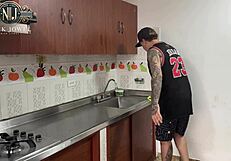 he fucks his hot stepsister in the kitchen passionately