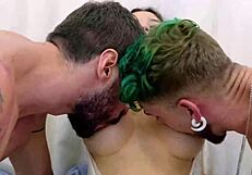 Birthday present for the slut, two perverts break in the 18-year-old girl's pussy and ass without a condom