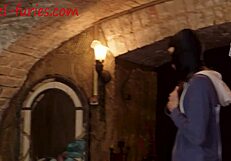 Pretty mistress in latex whips and canes the boy