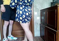 Mature milf makes virgin courier cum on her wet pussy. He delivers more than packages.